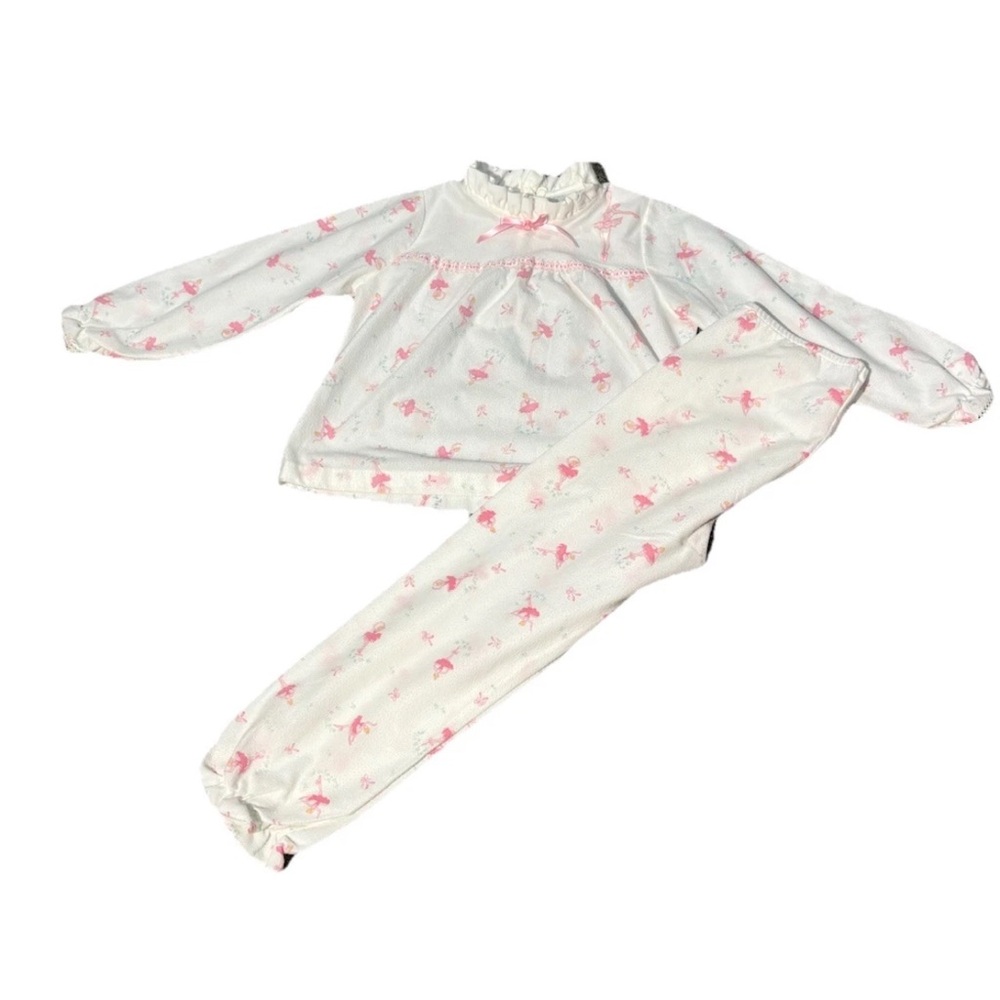 Vtg girls BEES & JAM pink ballerina pajama set long sleeved warm size 10 EUC